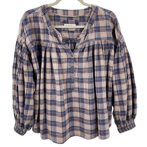 Free People We The Free M Jessie Plaid Top Grey Combo OB1355779 - Picture 2 of 7
